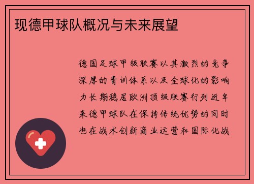 现德甲球队概况与未来展望